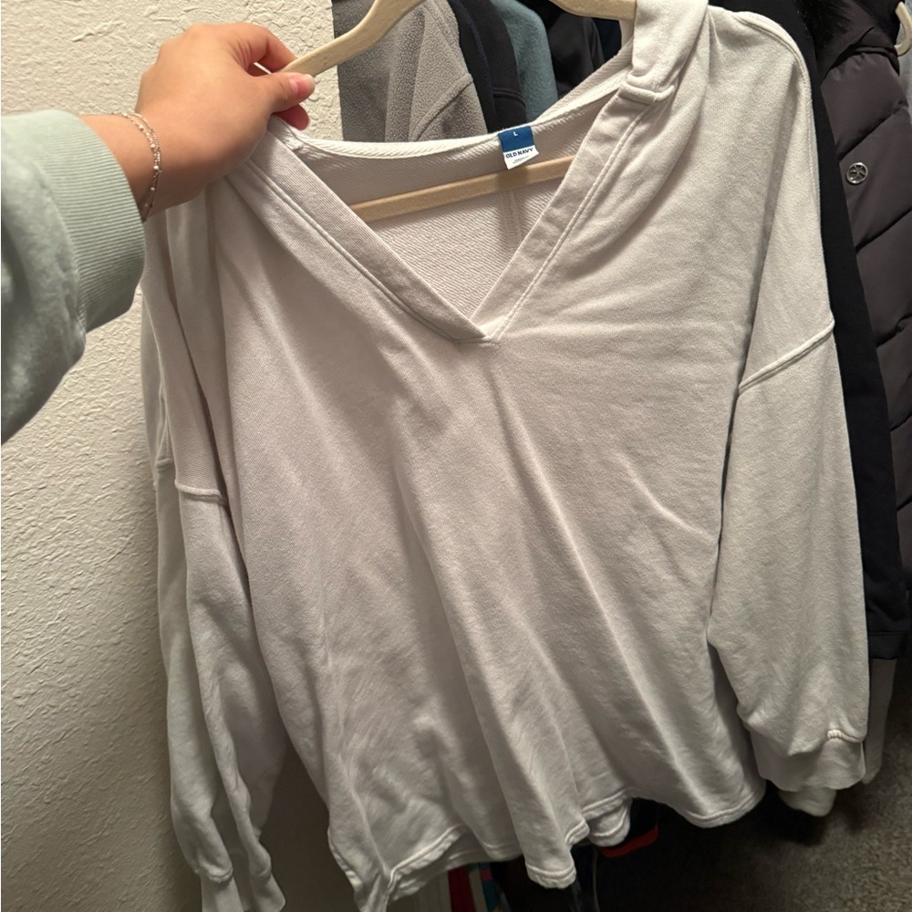 Old Navy Women's White V-Neck Hoodie
